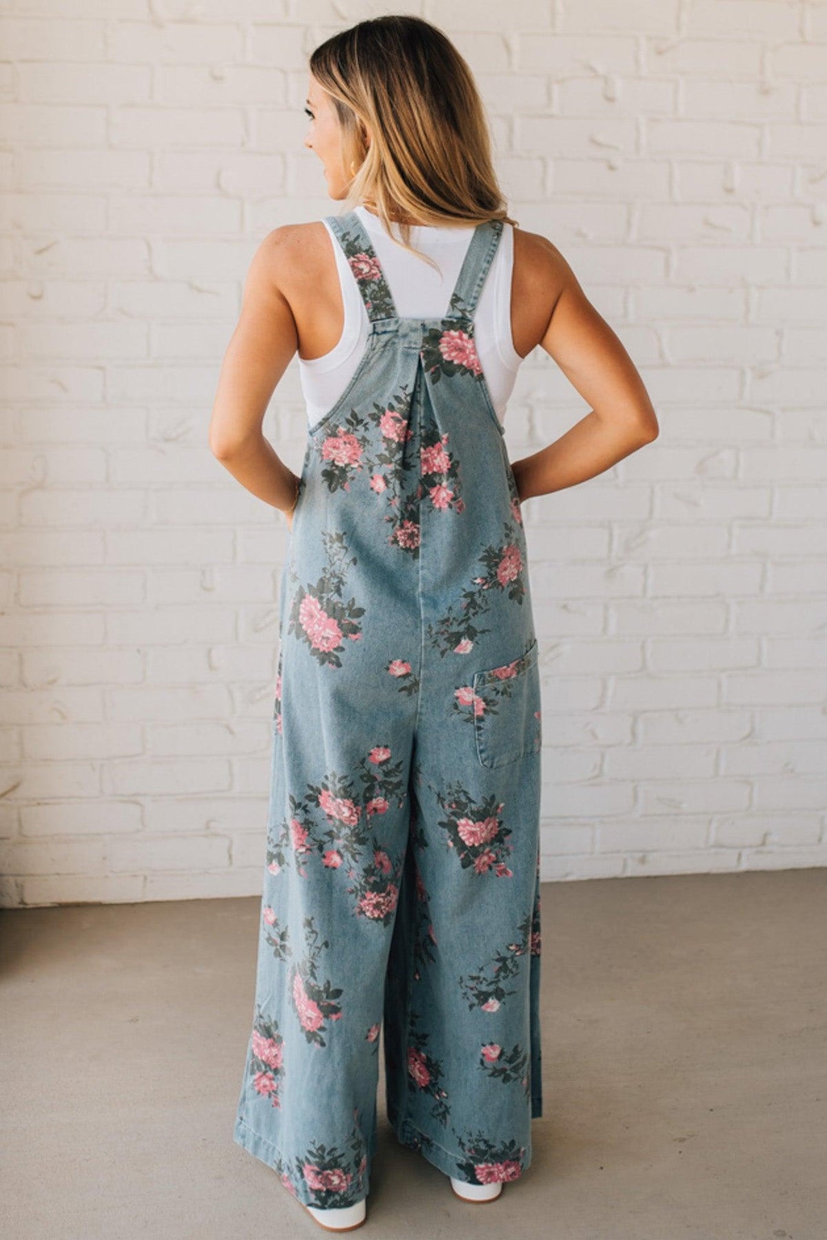 Floral Print Denim Overalls - BIBI