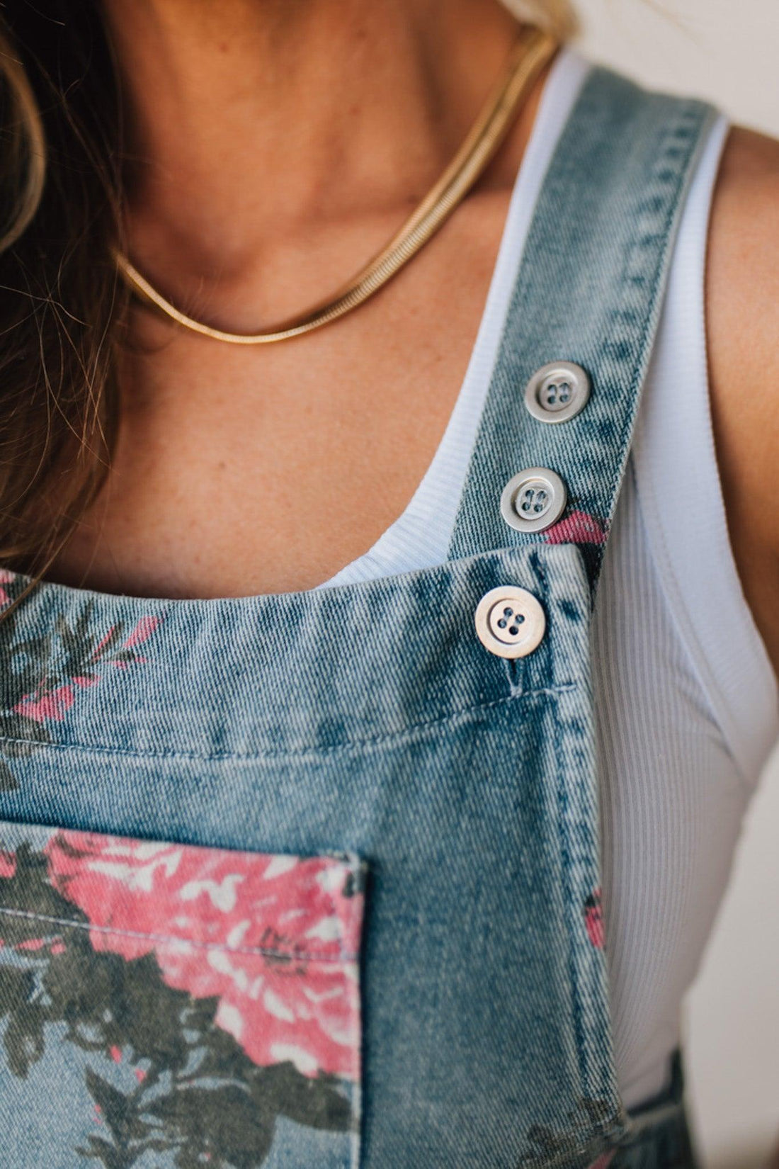 Floral Print Denim Overalls - BIBI