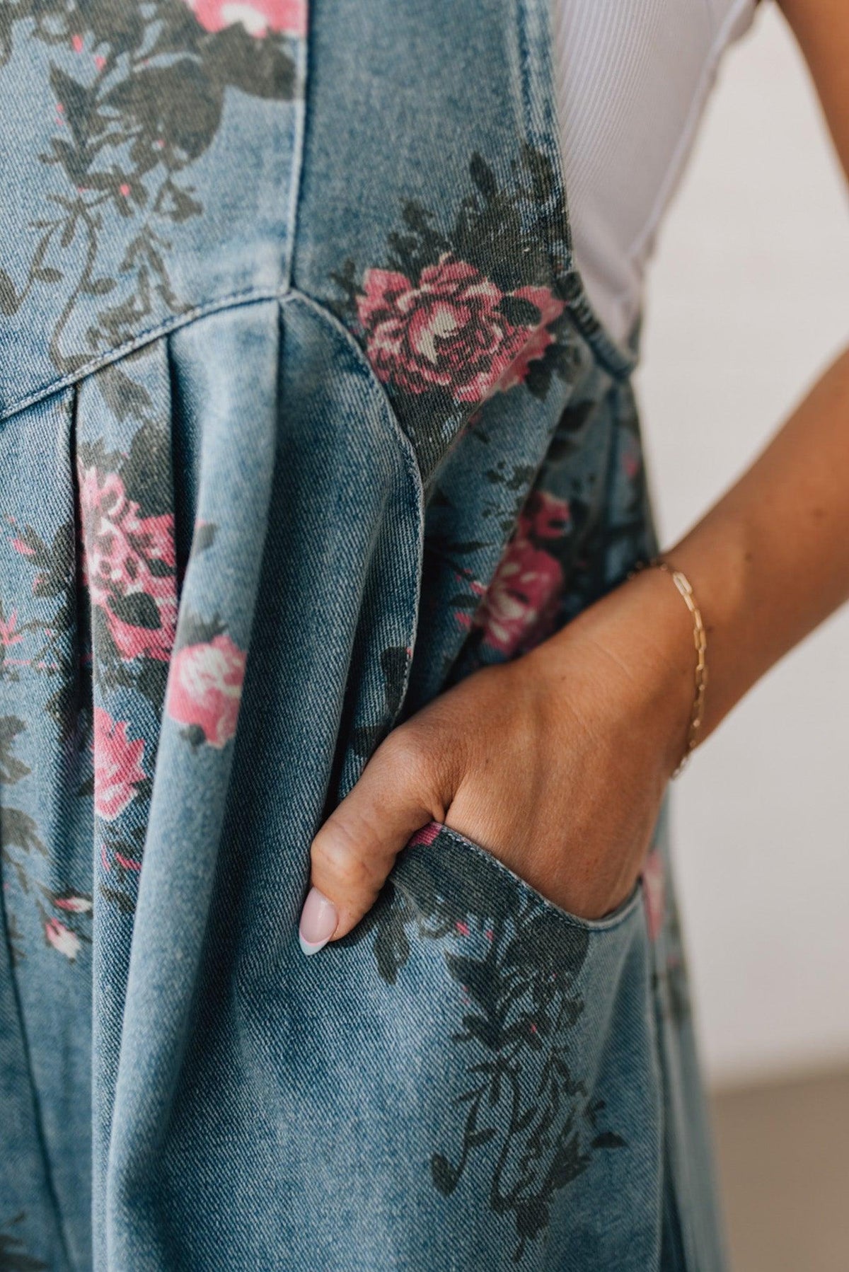 Floral Print Denim Overalls - BIBI