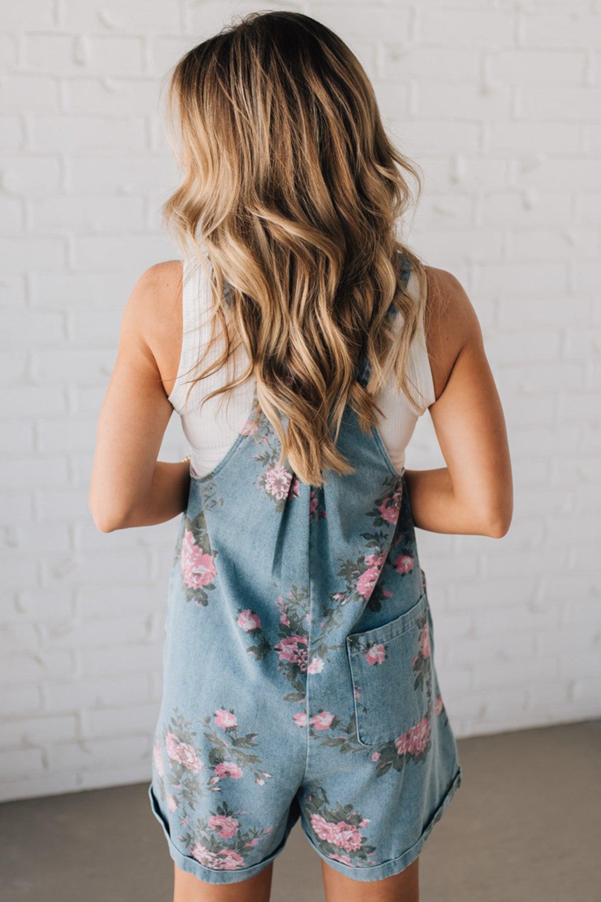 Floral Print Denim Shortalls - BIBI