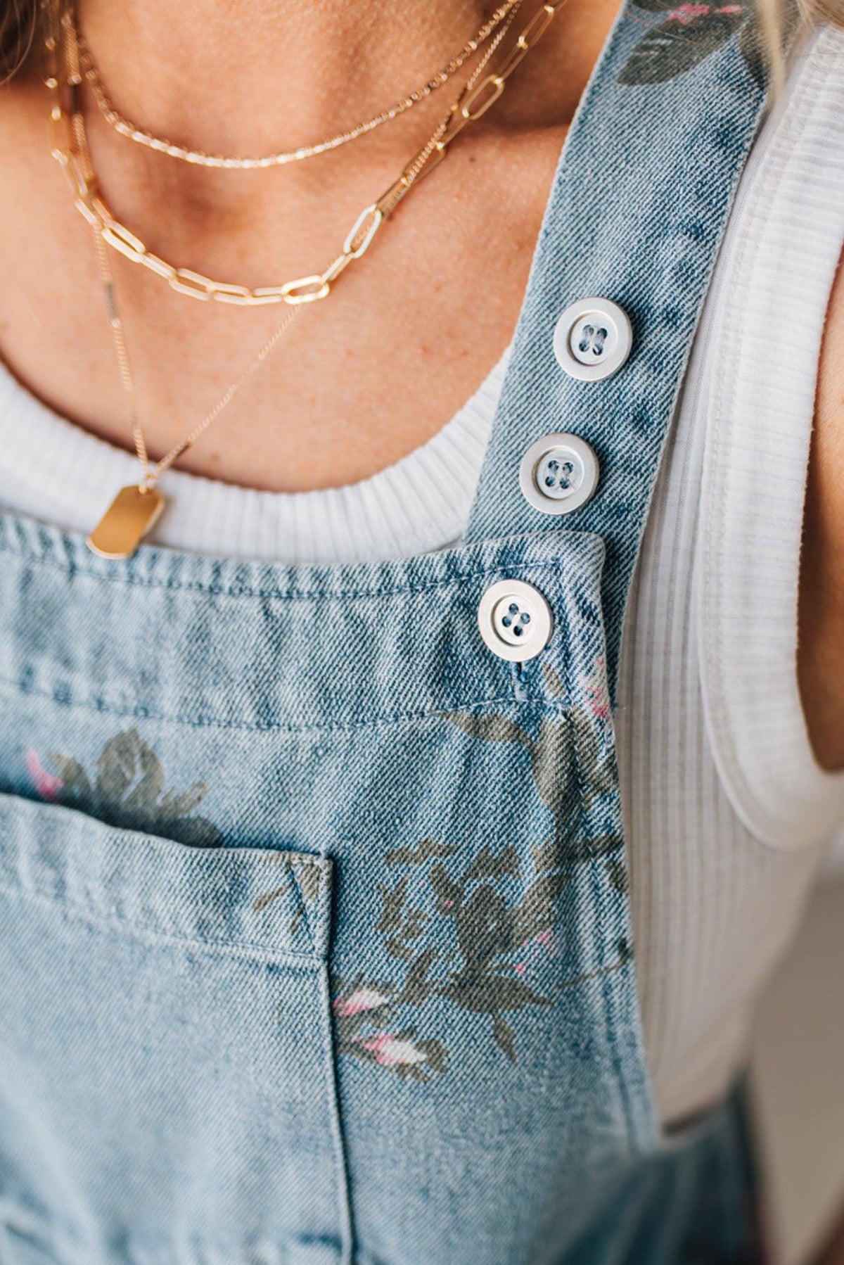 Floral Print Denim Shortalls - BIBI