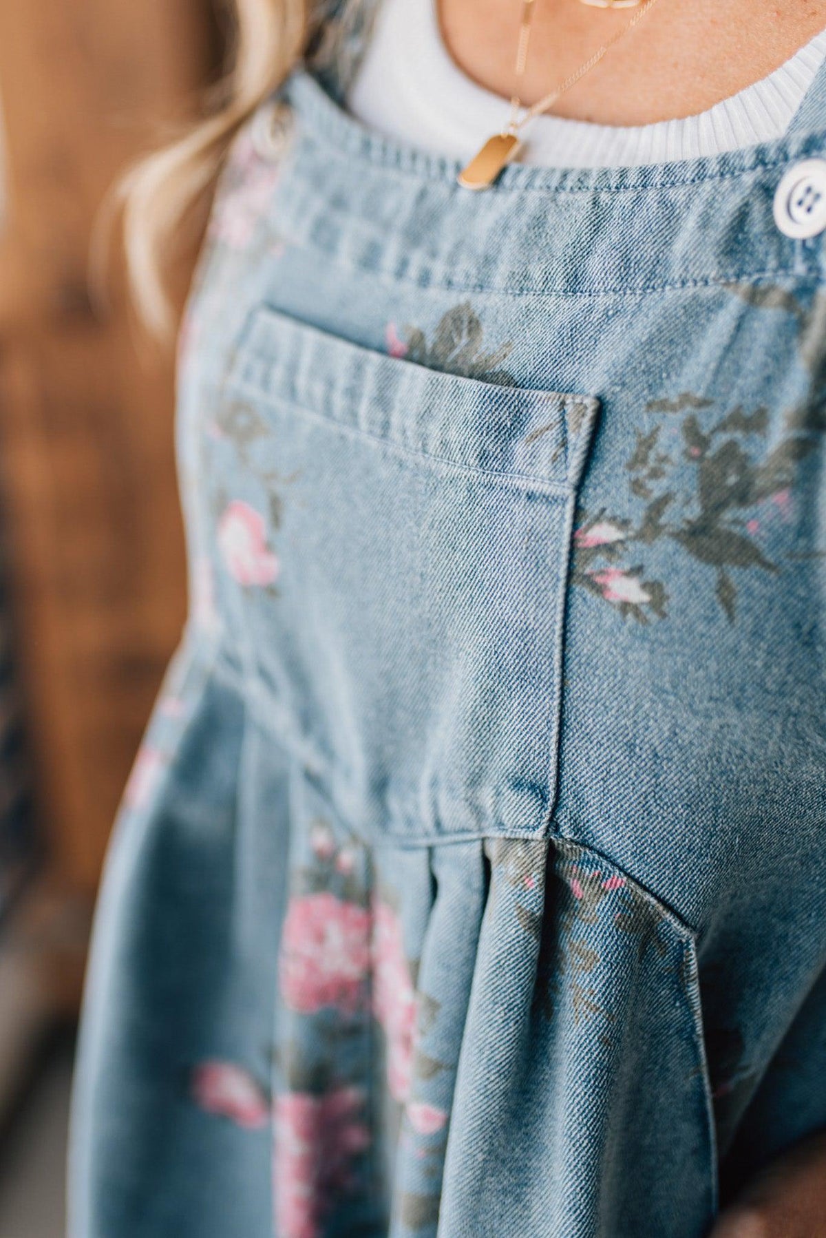 Floral Print Denim Shortalls - BIBI