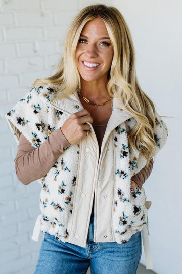 Floral Print Sherpa Vest