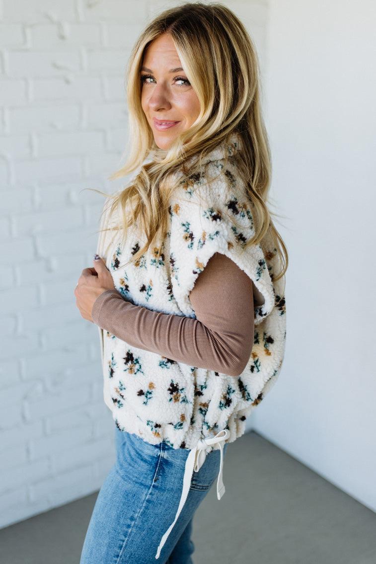 Floral Print Sherpa Vest