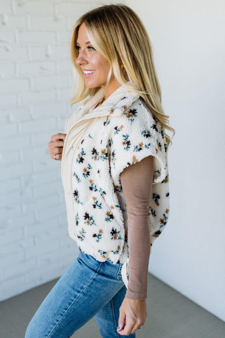 Floral Print Sherpa Vest