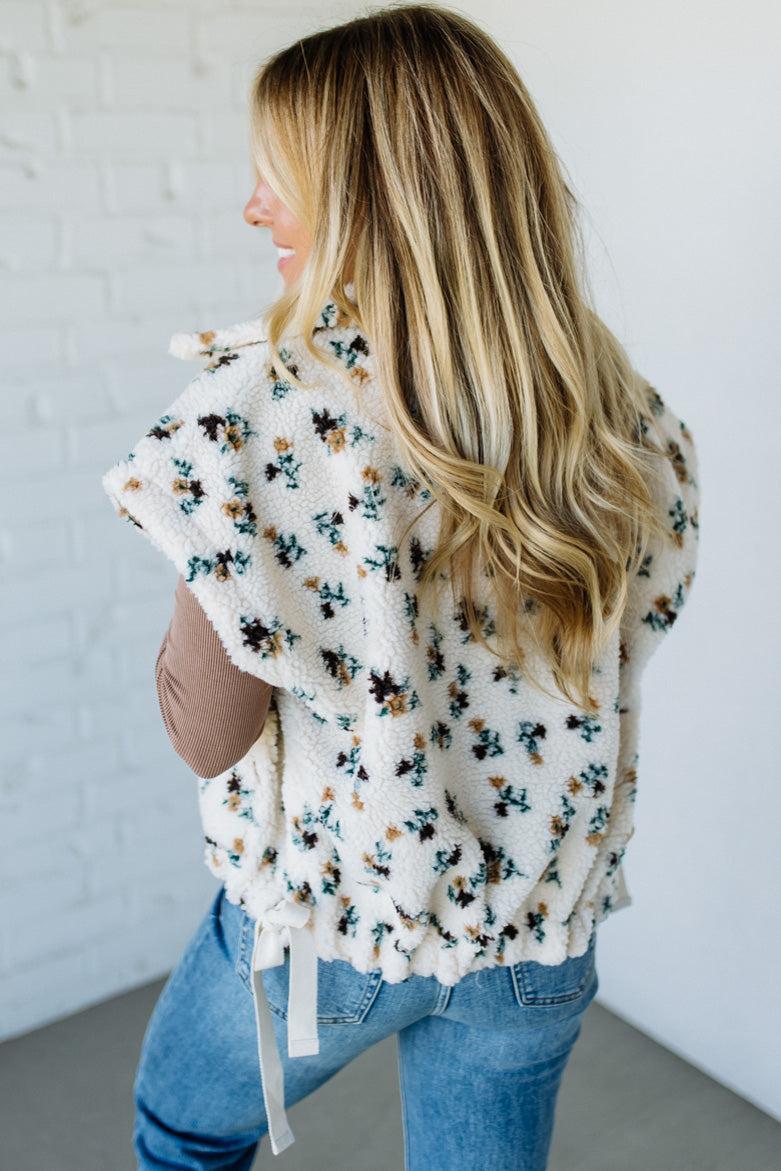 Floral Print Sherpa Vest
