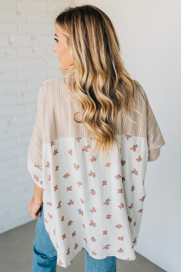 Floral + Striped Contrast Boyfriend Top