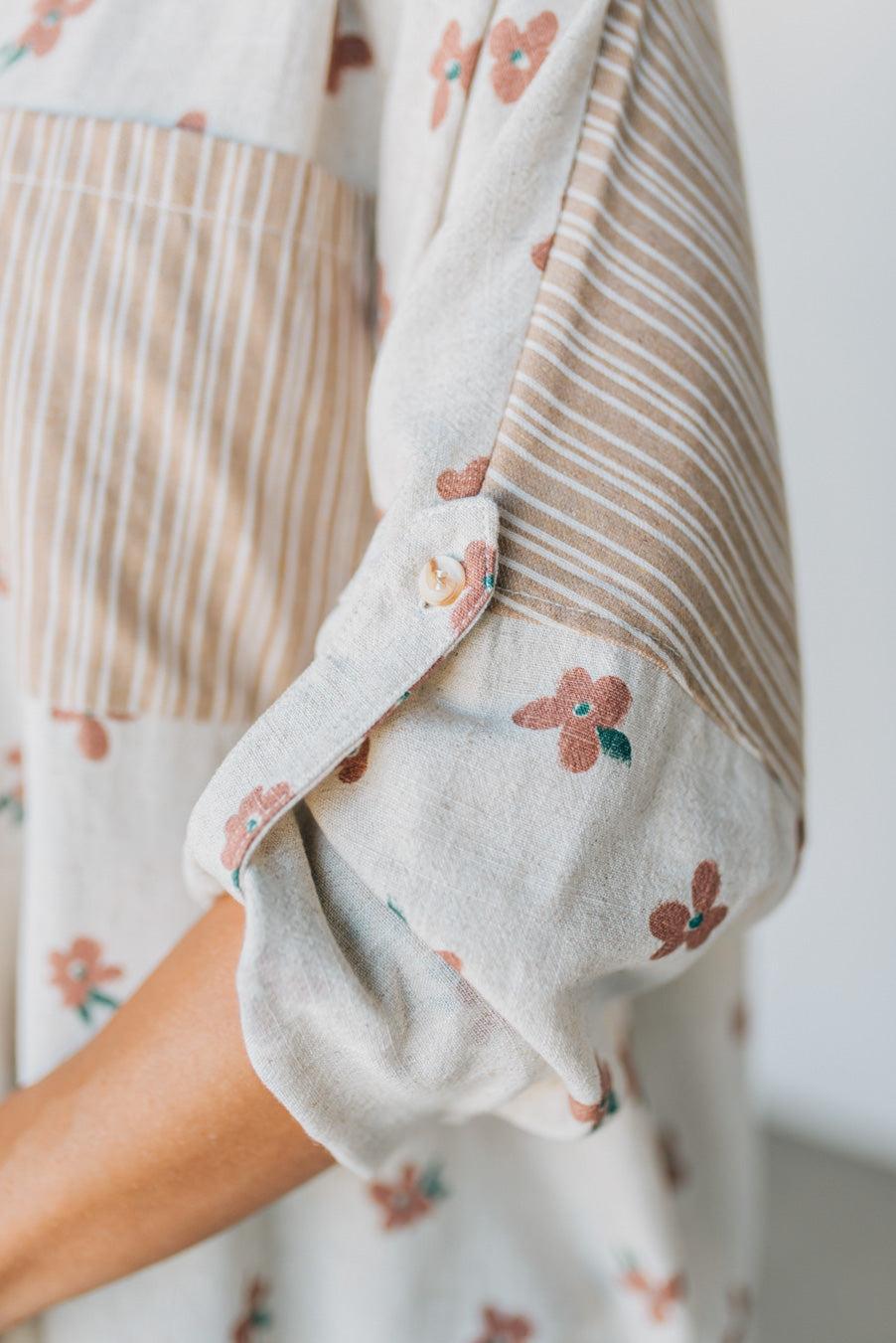 Floral + Striped Contrast Boyfriend Top