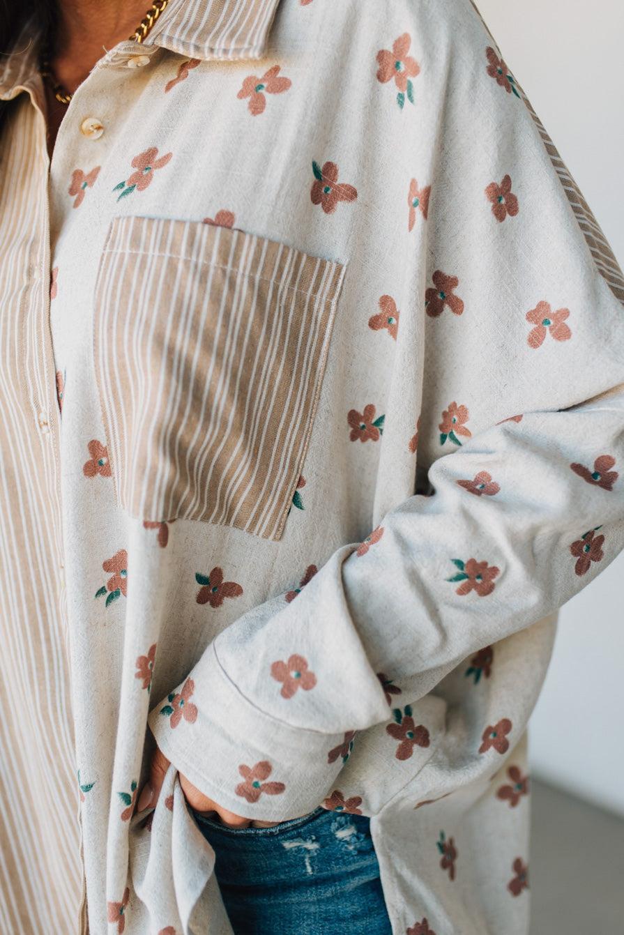 Floral + Striped Contrast Boyfriend Top