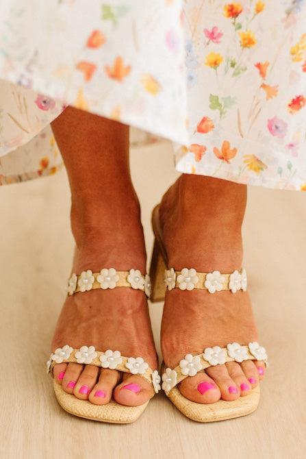 Flower Double Strap Heels