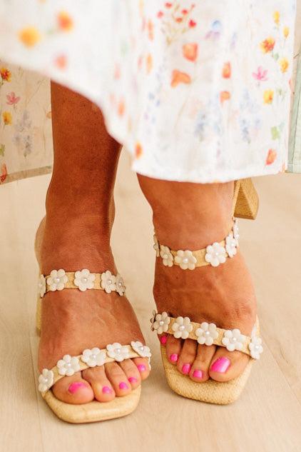 Flower Double Strap Heels