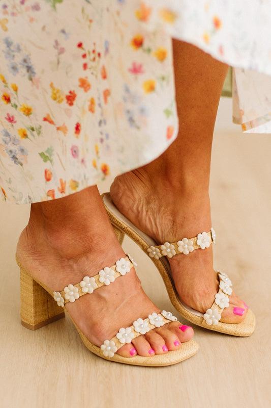 Flower Double Strap Heels