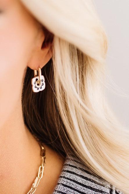 Flower Stamp Huggie Hoops