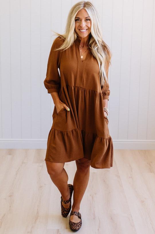 Frilled Split Neck Tiered Dress