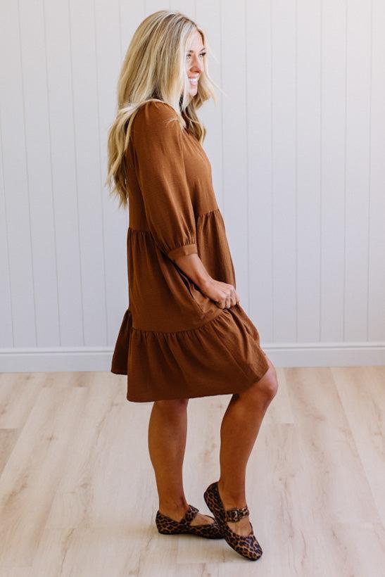 Frilled Split Neck Tiered Dress