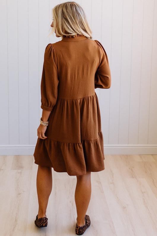 Frilled Split Neck Tiered Dress