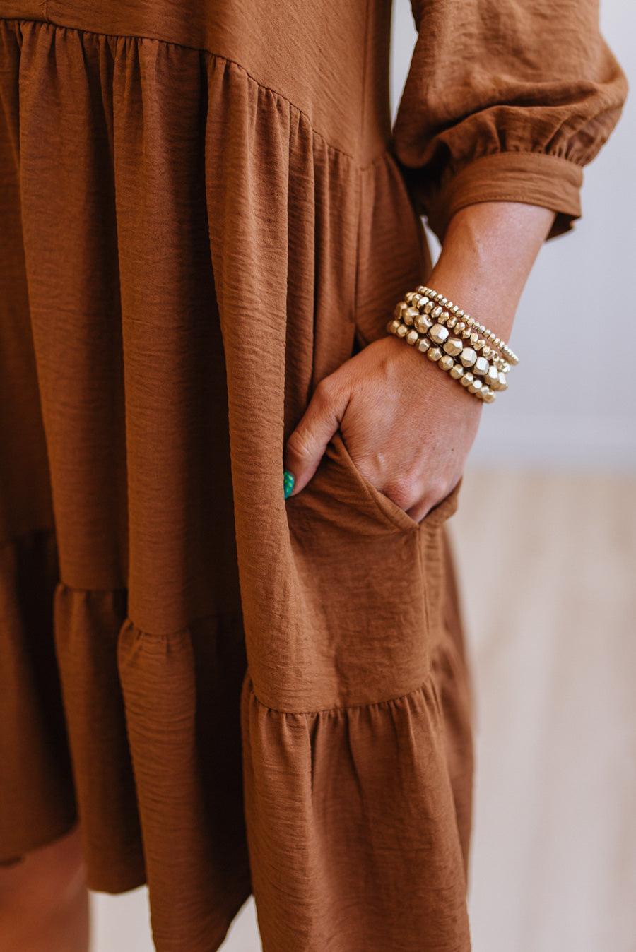 Frilled Split Neck Tiered Dress