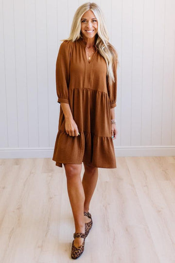 Frilled Split Neck Tiered Dress