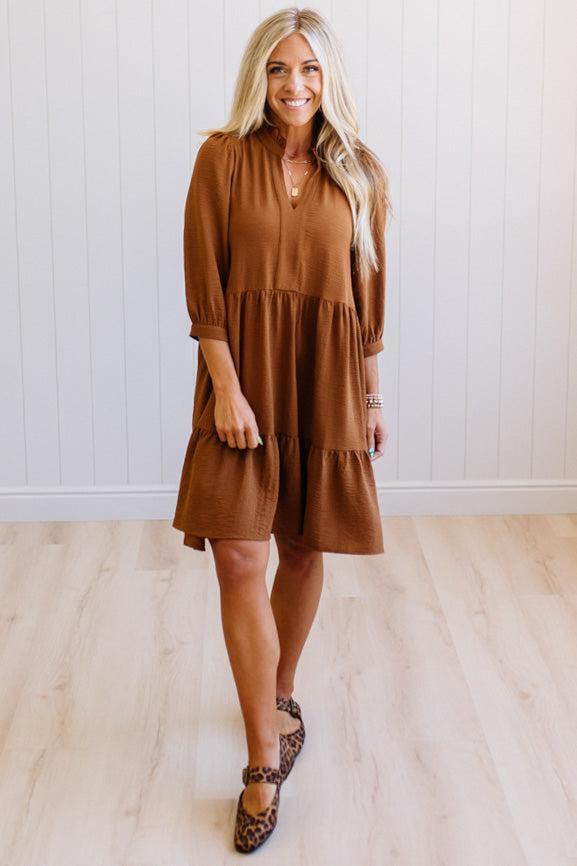 Frilled Split Neck Tiered Dress