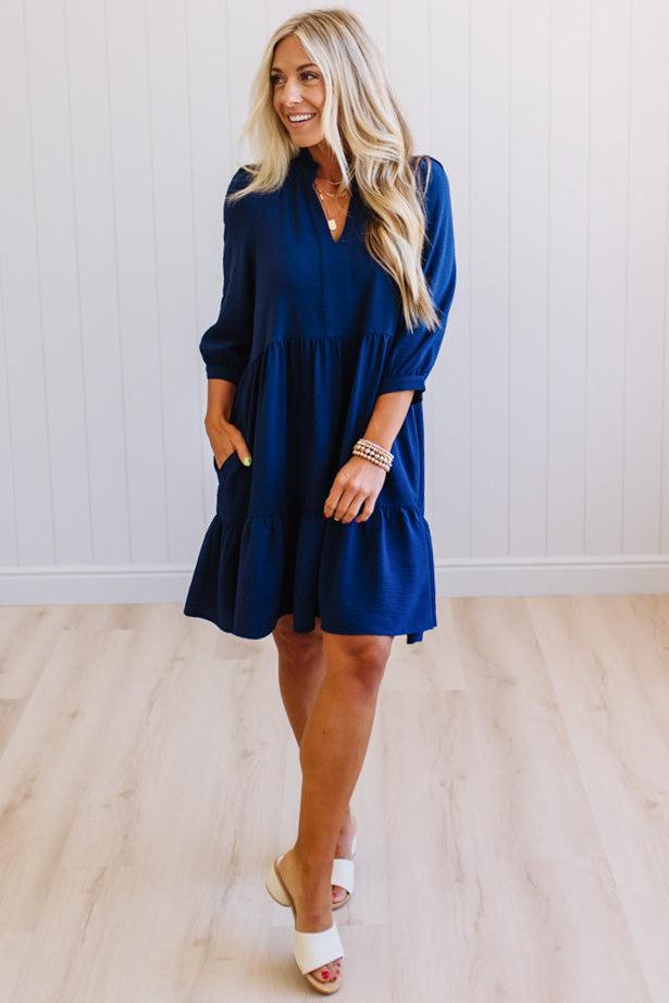 Frilled Split Neck Tiered Dress