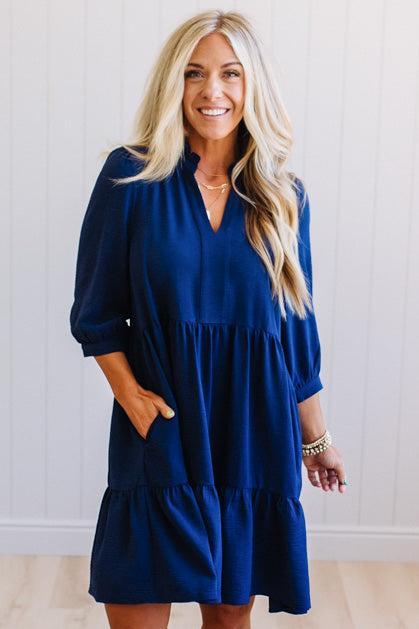 Frilled Split Neck Tiered Dress