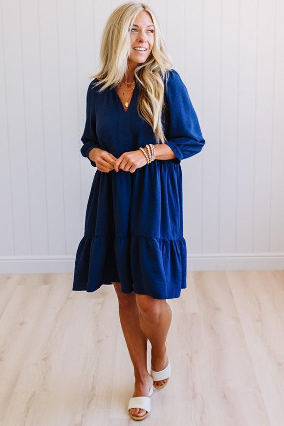 Frilled Split Neck Tiered Dress