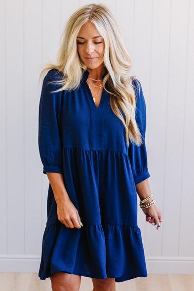 Frilled Split Neck Tiered Dress