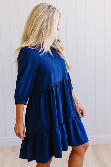 Frilled Split Neck Tiered Dress