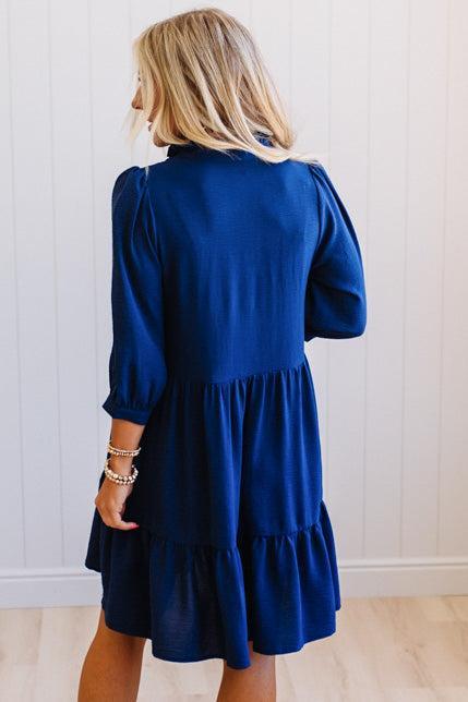 Frilled Split Neck Tiered Dress
