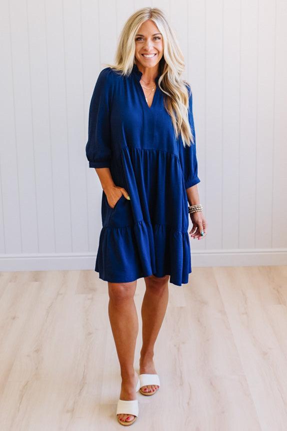 Frilled Split Neck Tiered Dress