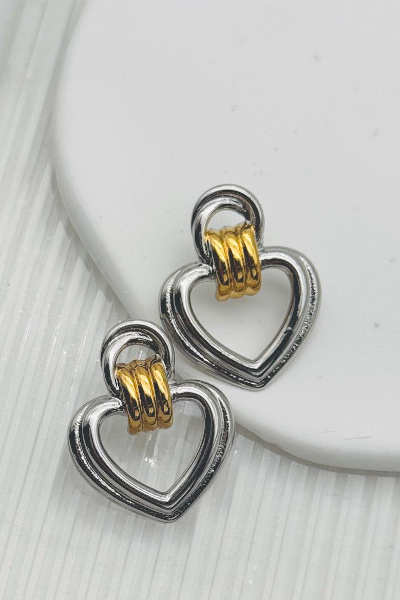 Mixed Metal Heart Hoops