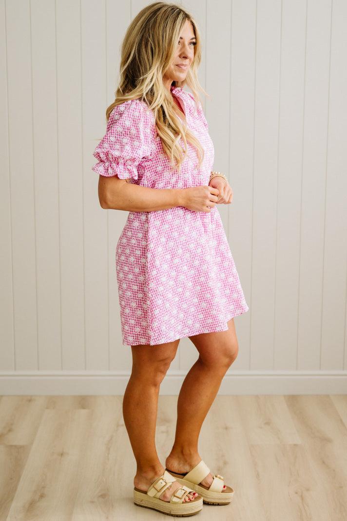 Gingham and Hearts Puff Sleeve Shift Dress