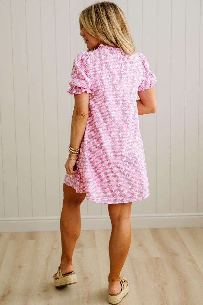 Gingham and Hearts Puff Sleeve Shift Dress