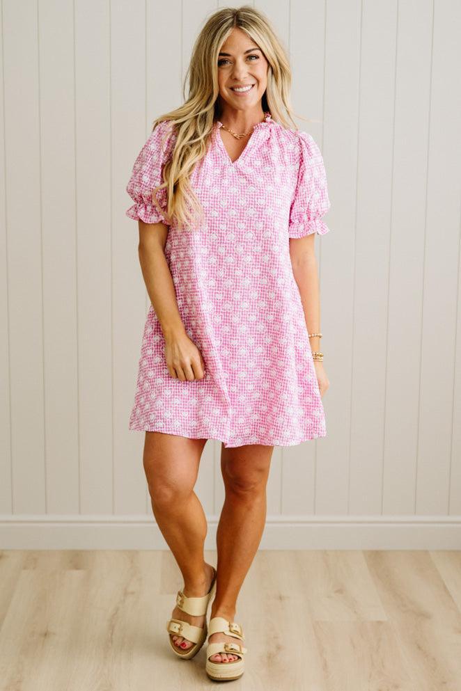 Gingham and Hearts Puff Sleeve Shift Dress