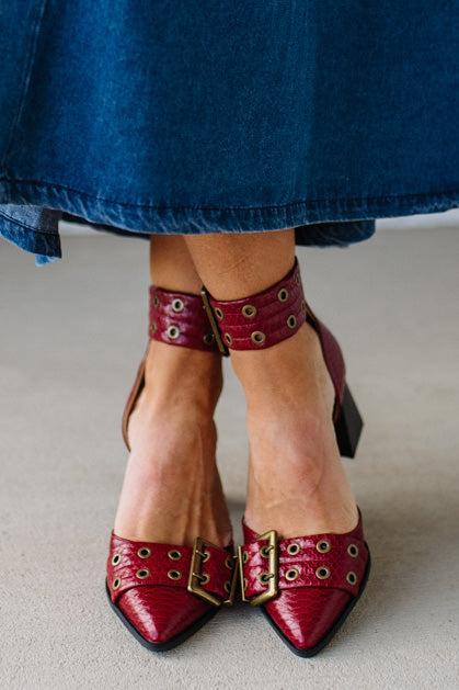 Gracie Pointed Toe Grommet Detail Heels