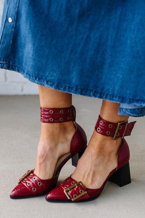 Gracie Pointed Toe Grommet Detail Heels