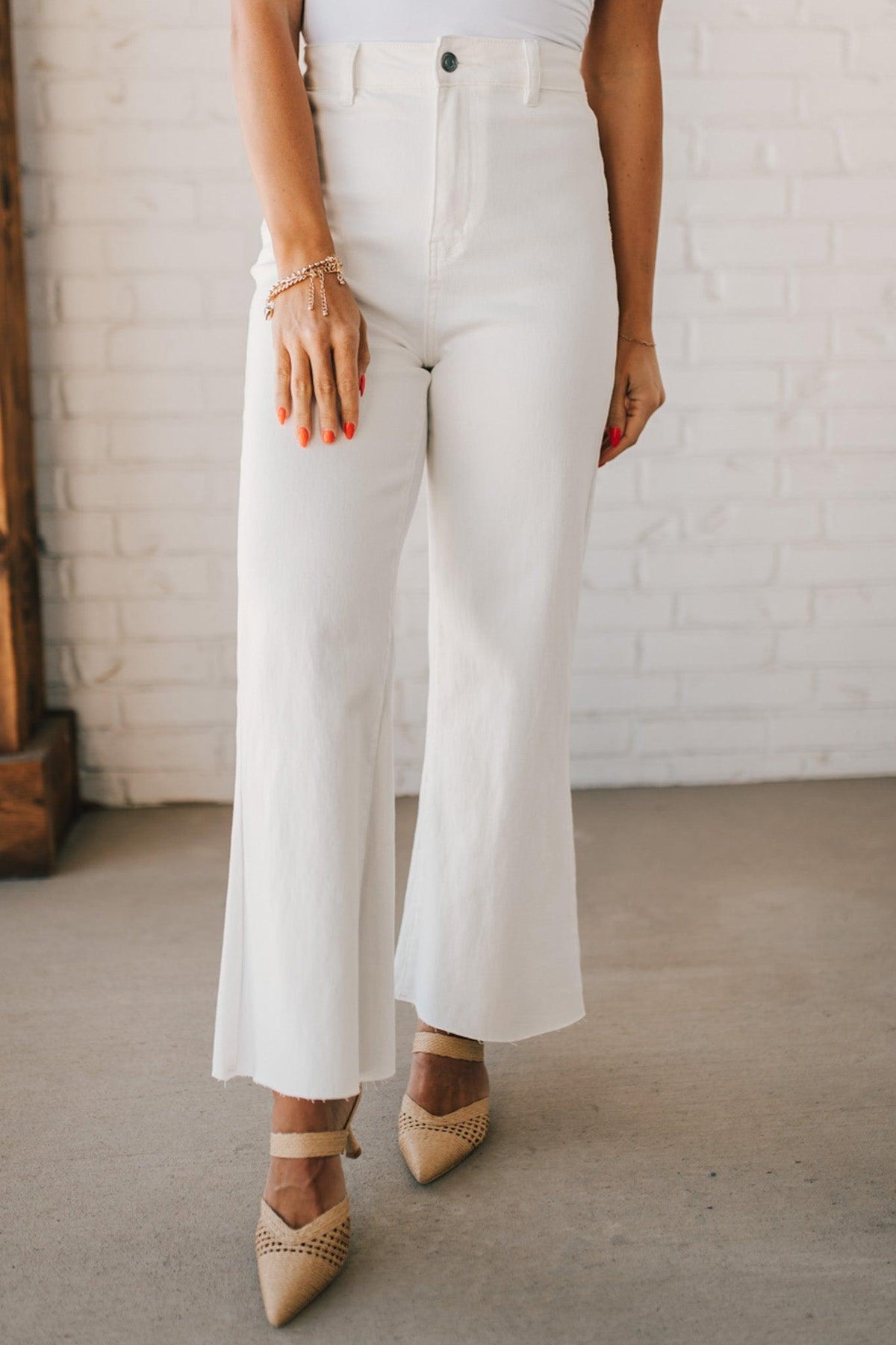 Greta High Rise Wide Leg Pants | White - ANNIEWEAR