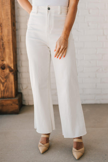 Greta High Rise Wide Leg Pants | White - ANNIEWEAR