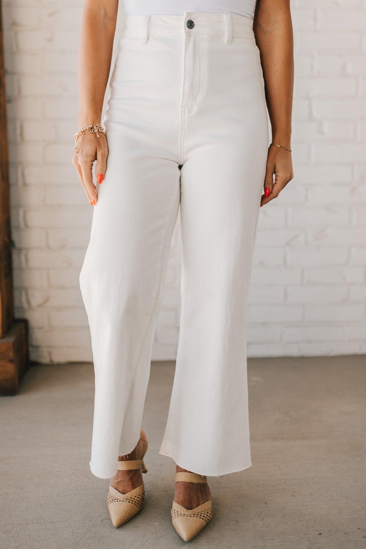 Greta High Rise Wide Leg Pants | White - ANNIEWEAR
