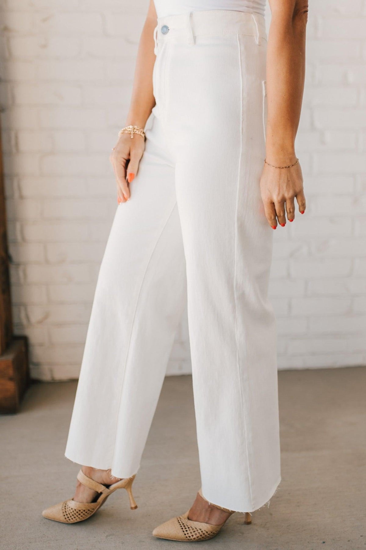 Greta High Rise Wide Leg Pants | White - ANNIEWEAR