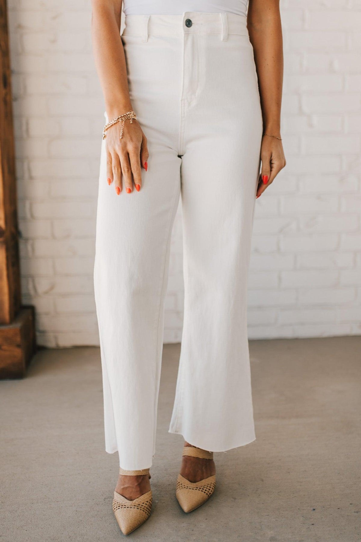 Greta High Rise Wide Leg Pants | White - ANNIEWEAR