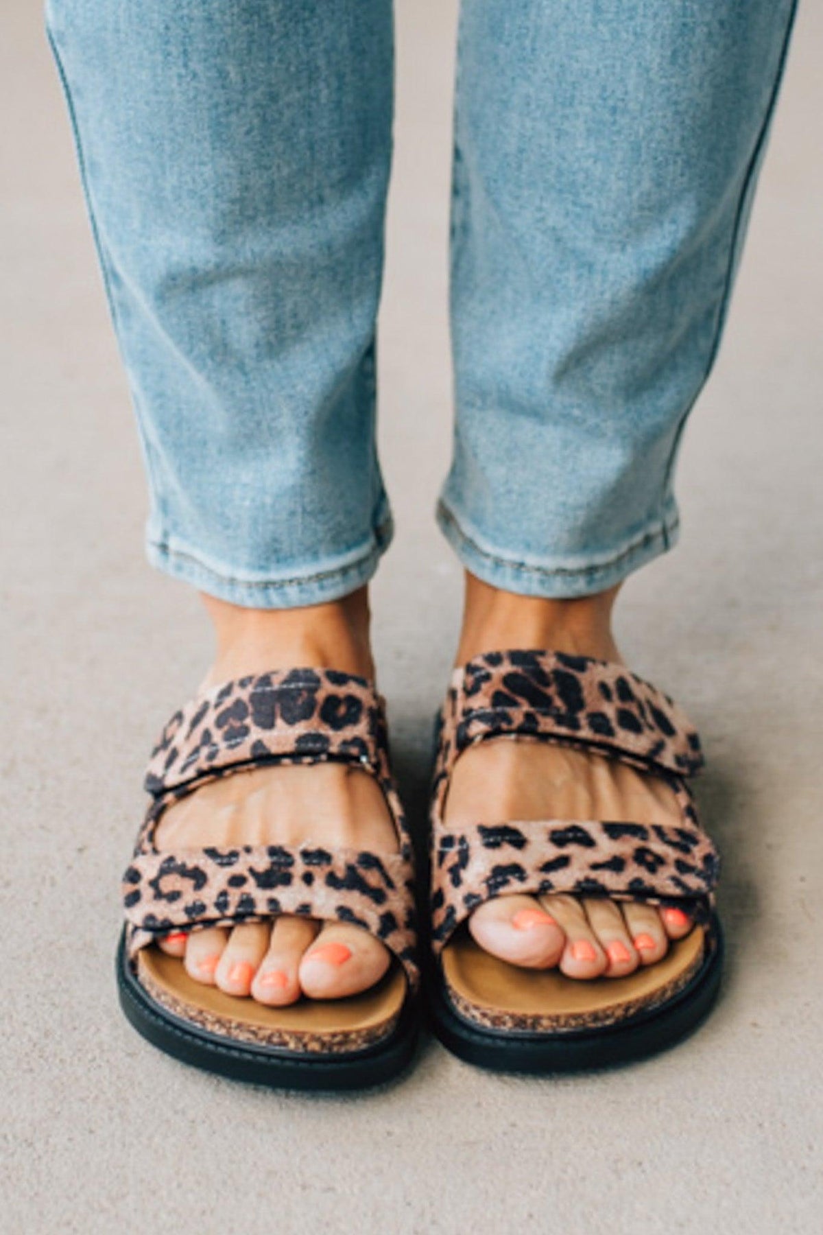 Hana Leopard Double Strap Slides
