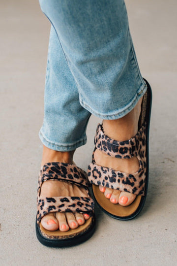 Hana Leopard Double Strap Slides