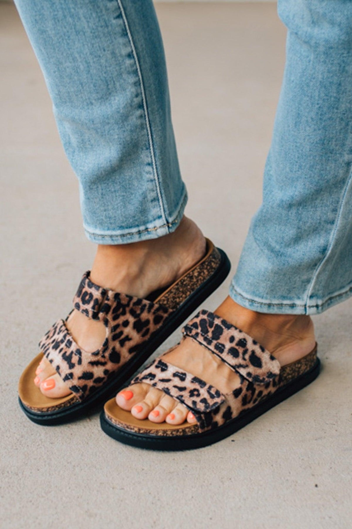 Hana Leopard Double Strap Slides