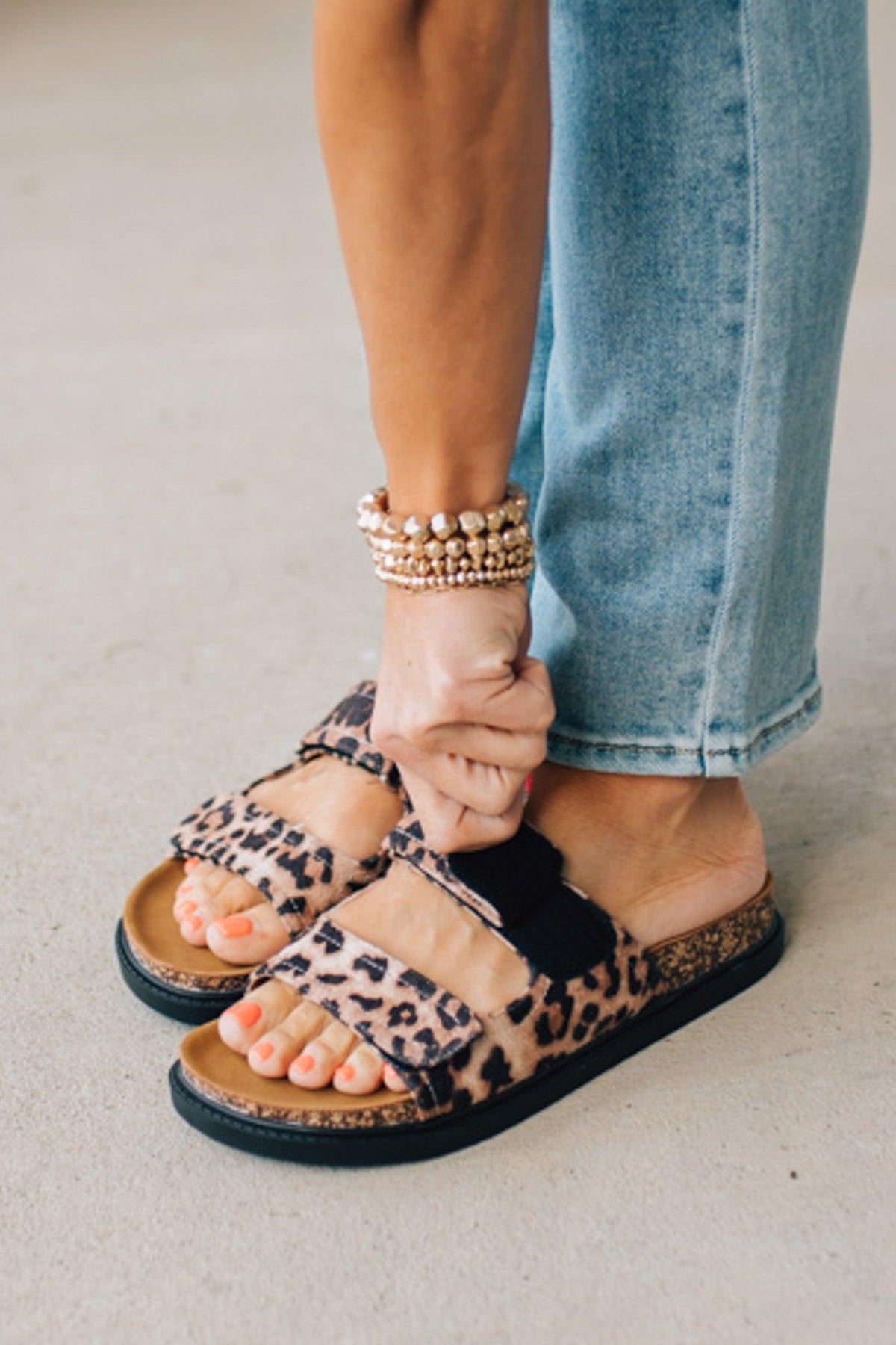 Hana Leopard Double Strap Slides