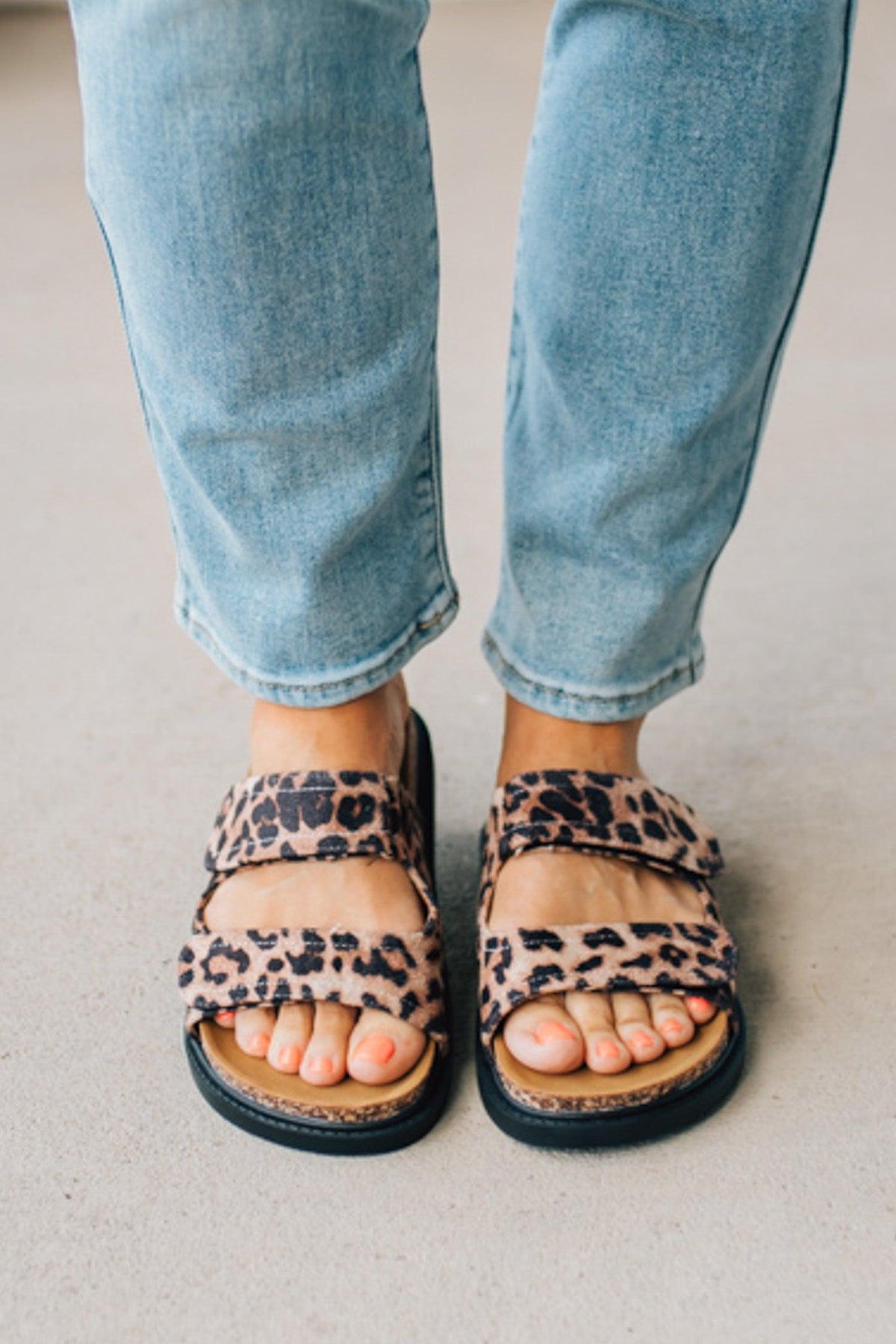 Hana Leopard Double Strap Slides