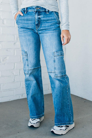 Heather Mid Rise Cargo Jeans - KANCAN