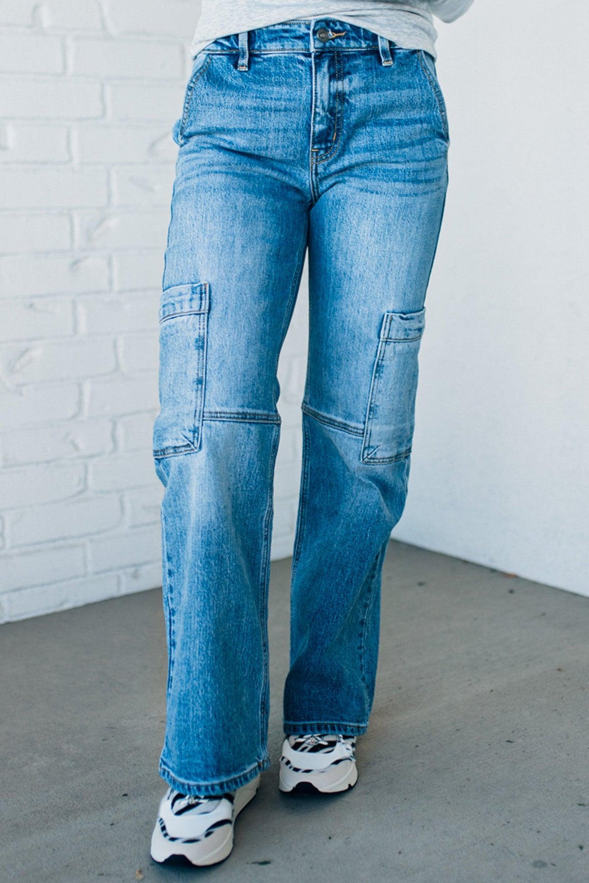 Heather Mid Rise Cargo Jeans - KANCAN