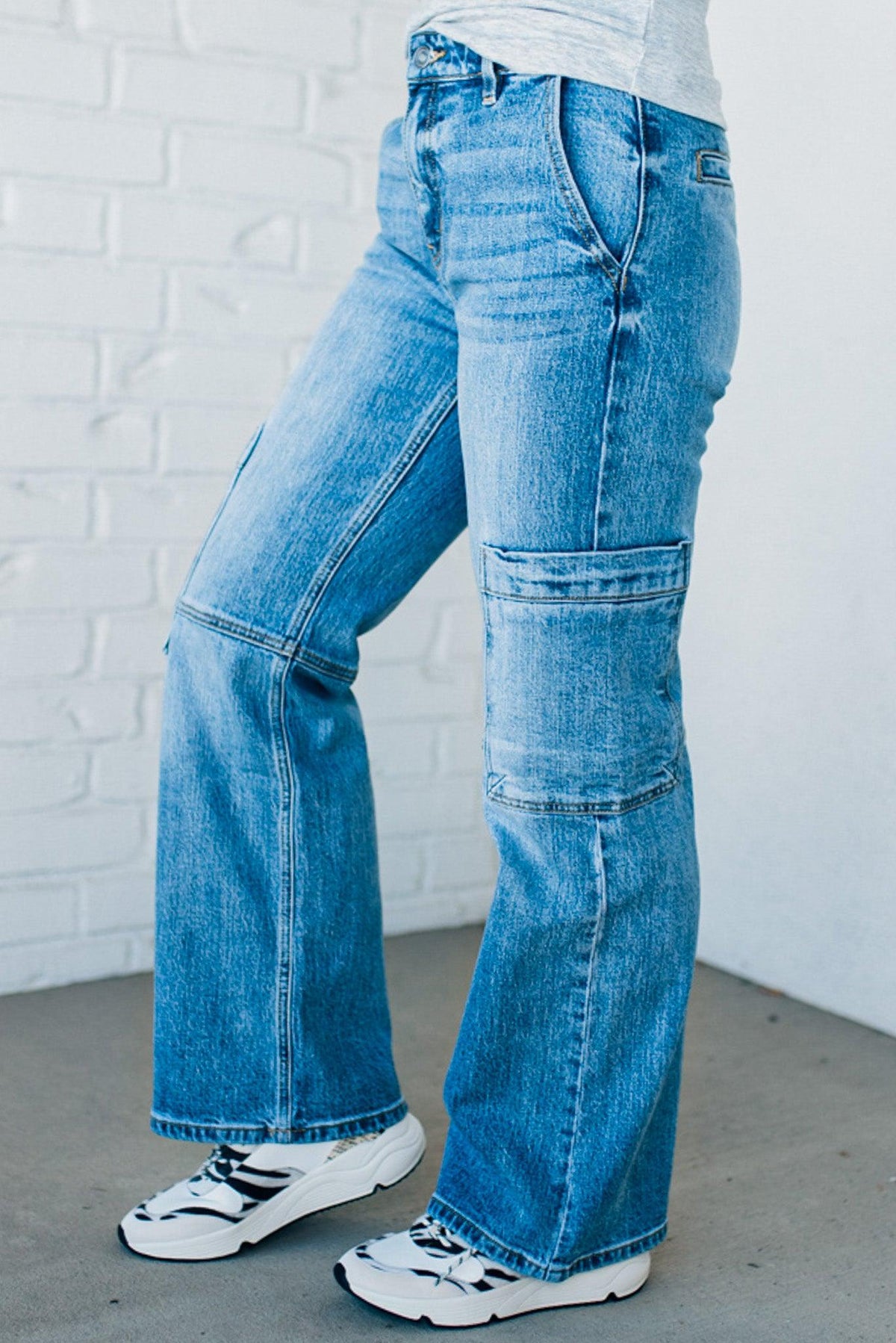 Heather Mid Rise Cargo Jeans - KANCAN