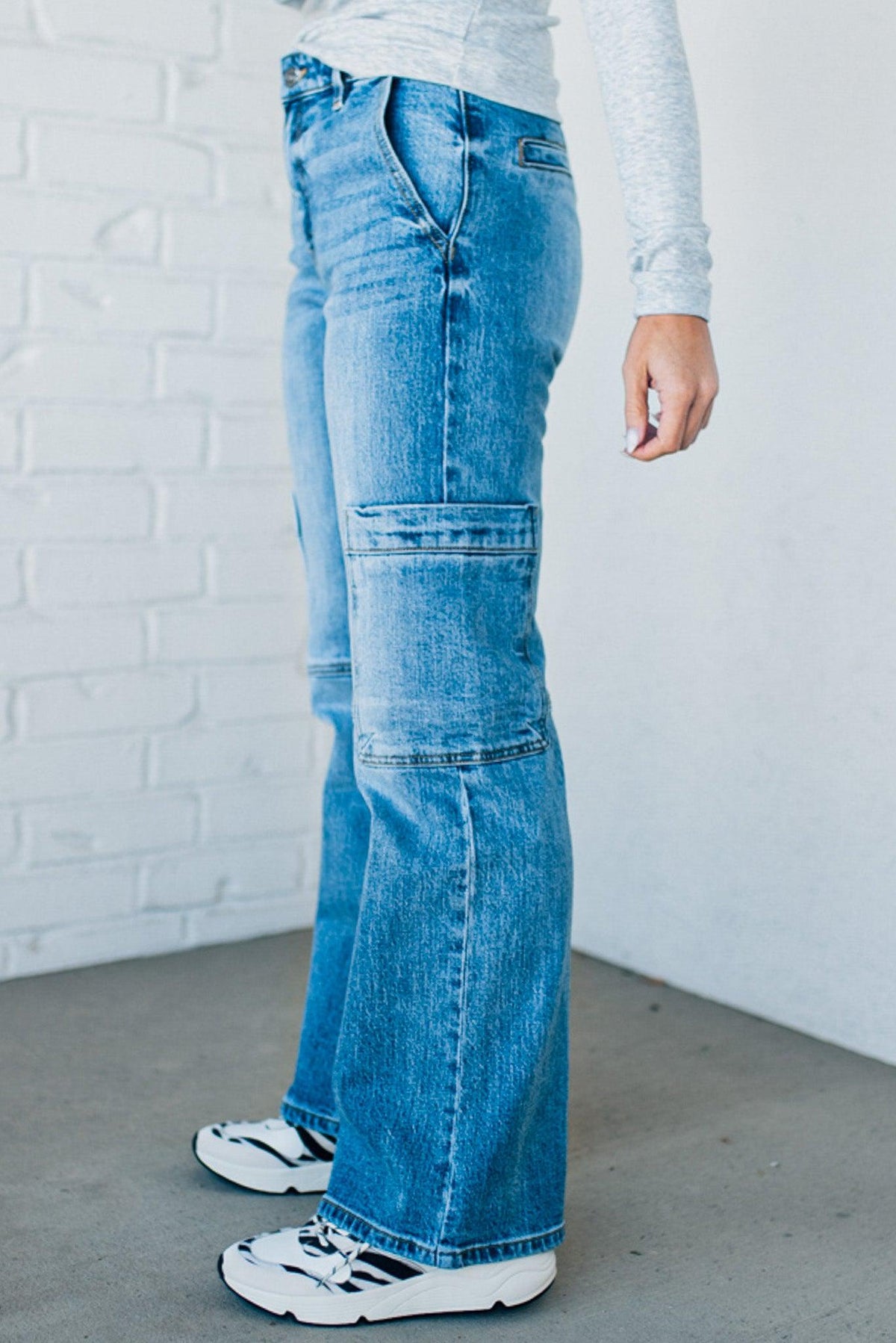 Heather Mid Rise Cargo Jeans - KANCAN